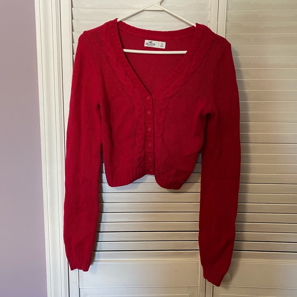 Hollister red cable knit cardigan size small